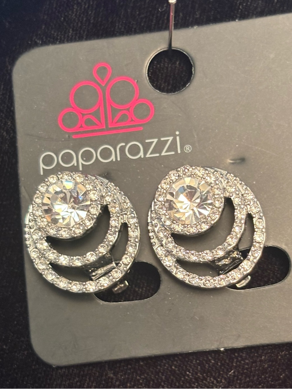 Paparazzi Silver Crystal Swirl clip on Earrings - Clear